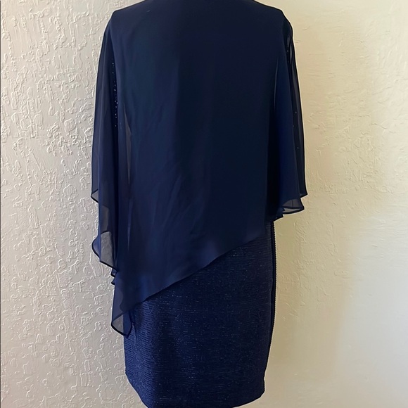 JCPenney Navy Blue Midi Dress with Embellished beaded Shoulders‎ - Picture 7 of 10